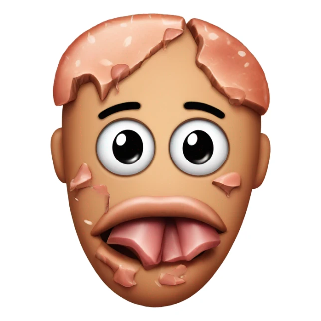 A steak with chad face that has inner demons and is trying to keep a straight face with tears streaming down his cheeks  sticker