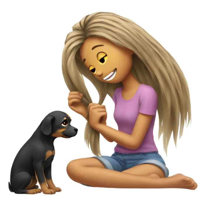  Dog playing with girls hair sticker