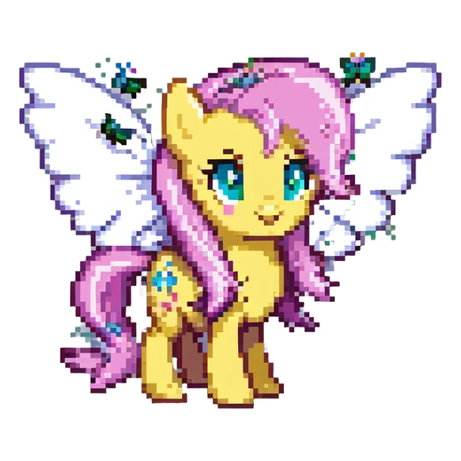 Fluttershy with butterflies flying around her pixel art style sticker