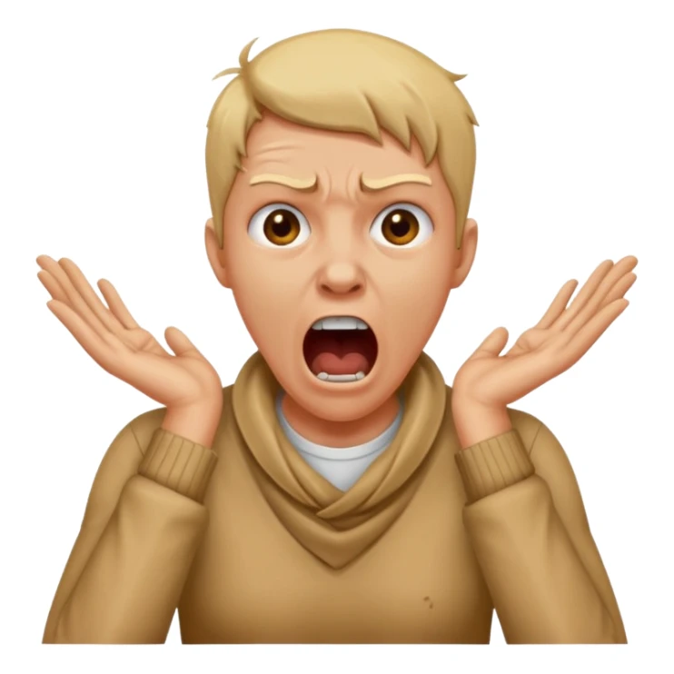 a bust of a person with both their hands around their neck with a face yelling sticker