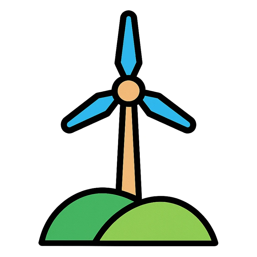 wind turbine on a hill, clean lines, minimal style sticker