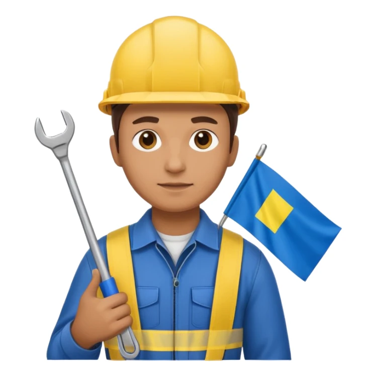 ultra realistic engineer with small ukraine flag and with wrench sticker