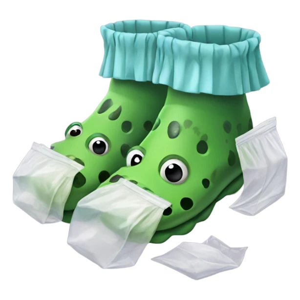 Crocs with plastic bags over socks sticker