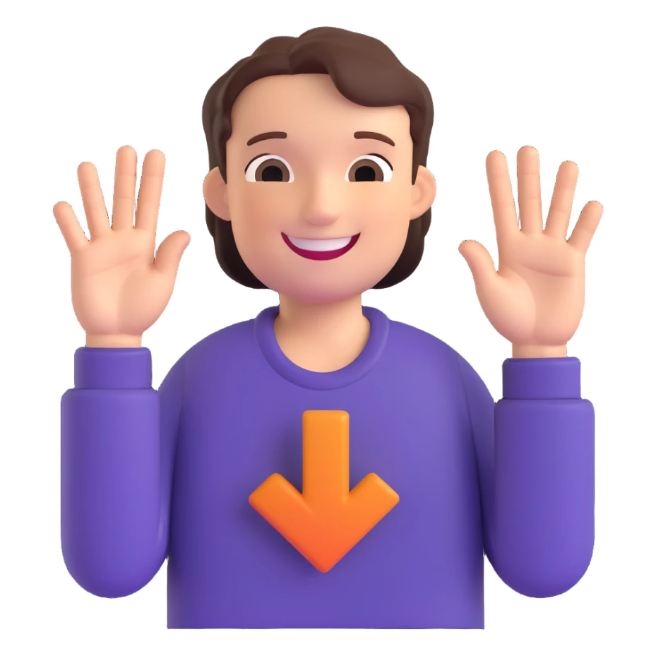 an expressive person smiling, hands in front of chest making a plus sign with fingers, one hand horizontal, one vertical, warm and inviting, simple background sticker
