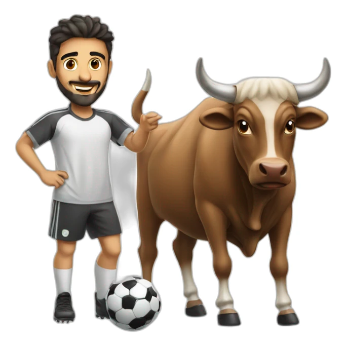 Arab guy playing soccer, a bull stand beside him sticker