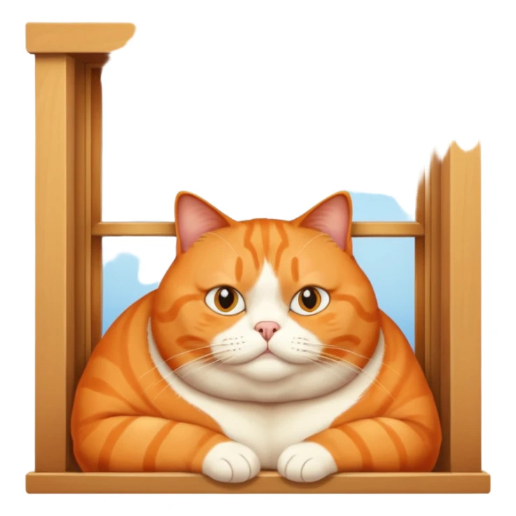 Obese, orange cat looking of of a window  sticker