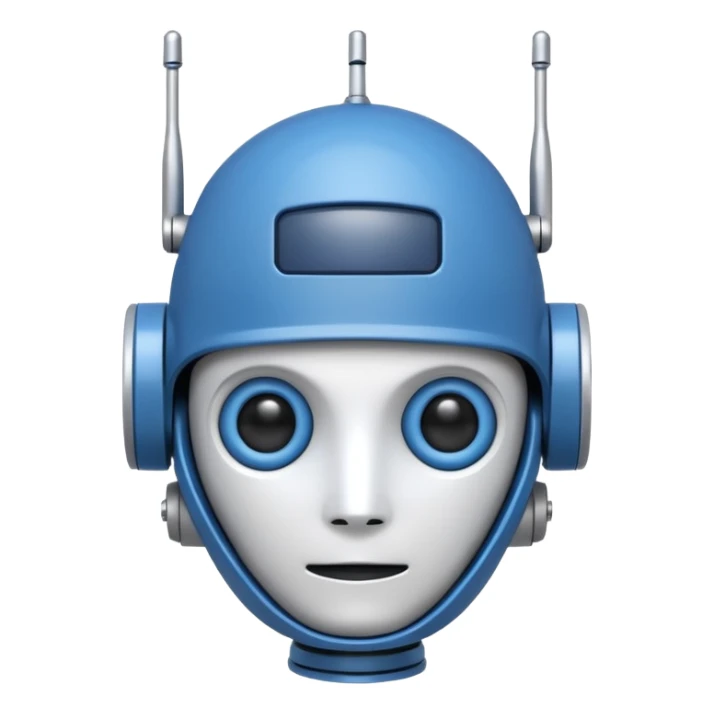 tête de robot cosmonaute bleu et blanc avec une antenne et des yeux fermés sticker