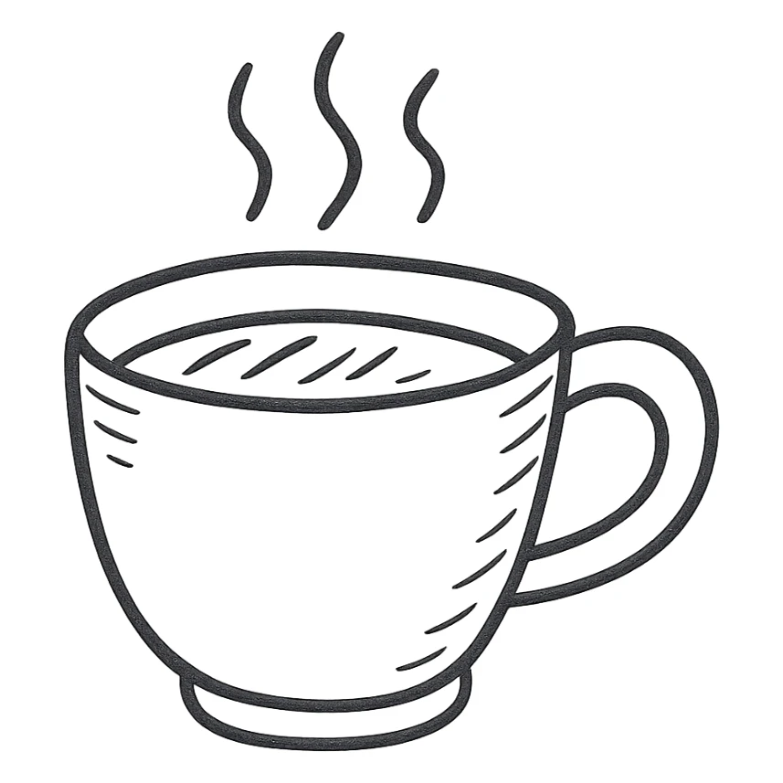 hand drawn outlined cup of coffee icon sticker