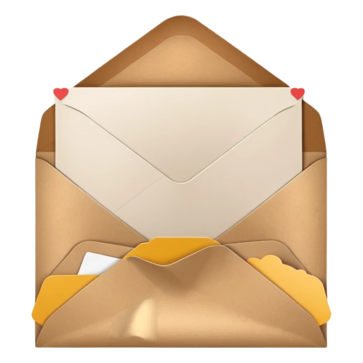 blank greeting card open with brown envelope next to it sticker