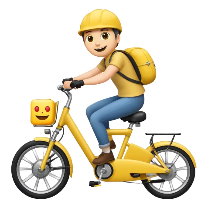 An Emoji riding on a e-bike wheeling sticker