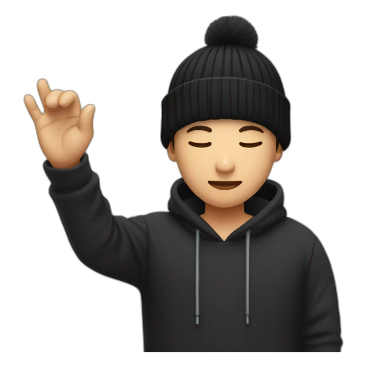 tech guy in in black shirt and black beanie holding hands together with closed eyes sticker