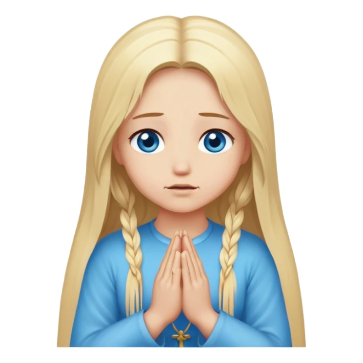 Cinematic realistic blonde with long hair, blue eyes prays sticker