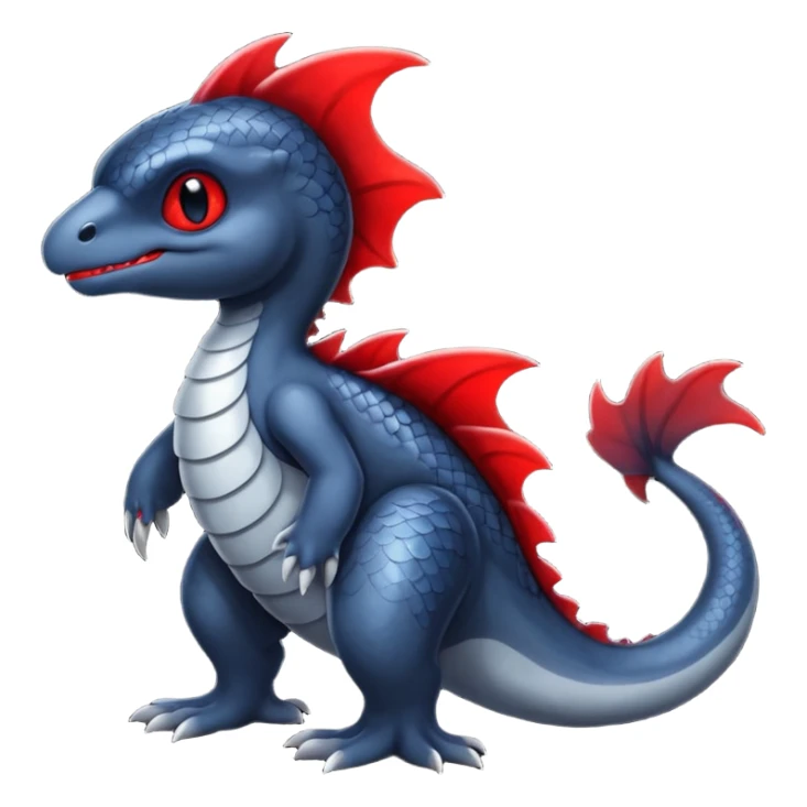 midnight blue-gray-black, with red markings, white belly, scaley Bastet-Noibat-Gatomon-Digimon-Fakémon-Pokémon-creature (full body) sticker