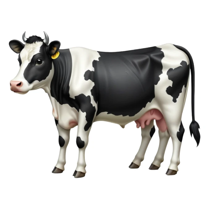 cinematic-[black and white cow]-realistic-full-body-standing-emoji,-tail-flicking-lazily,-head-tilted-dramatically,-sleek-[black and white]-coat,-simplified-yet-realistic-focused-features,-highly-detailed,-glowing-with-an-almost-sarcastic-glow sticker