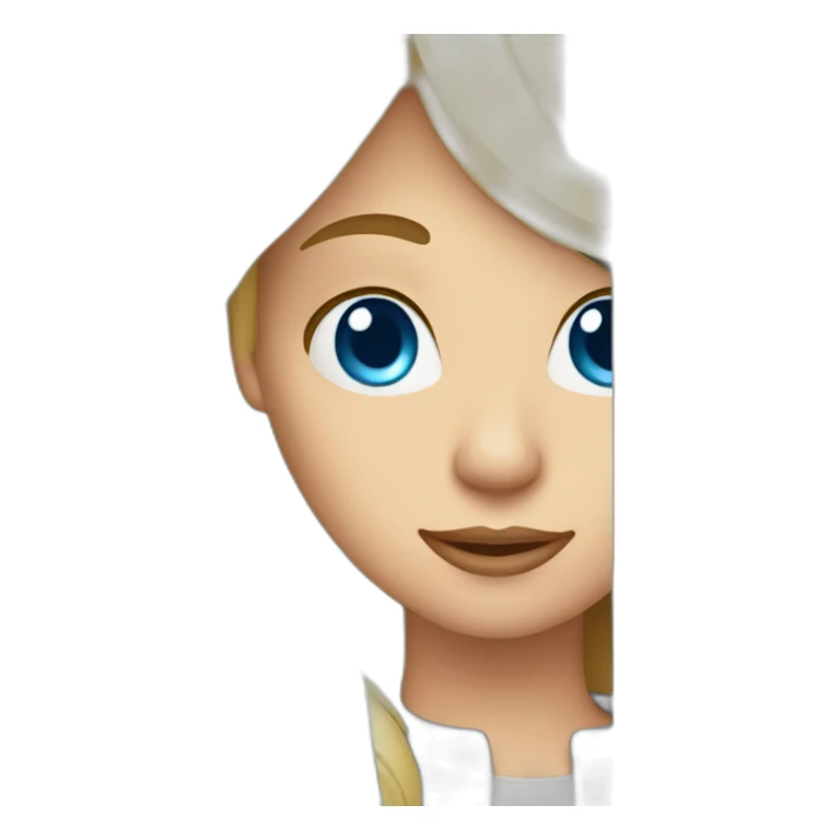 blond woman blue eyes behind computer sticker