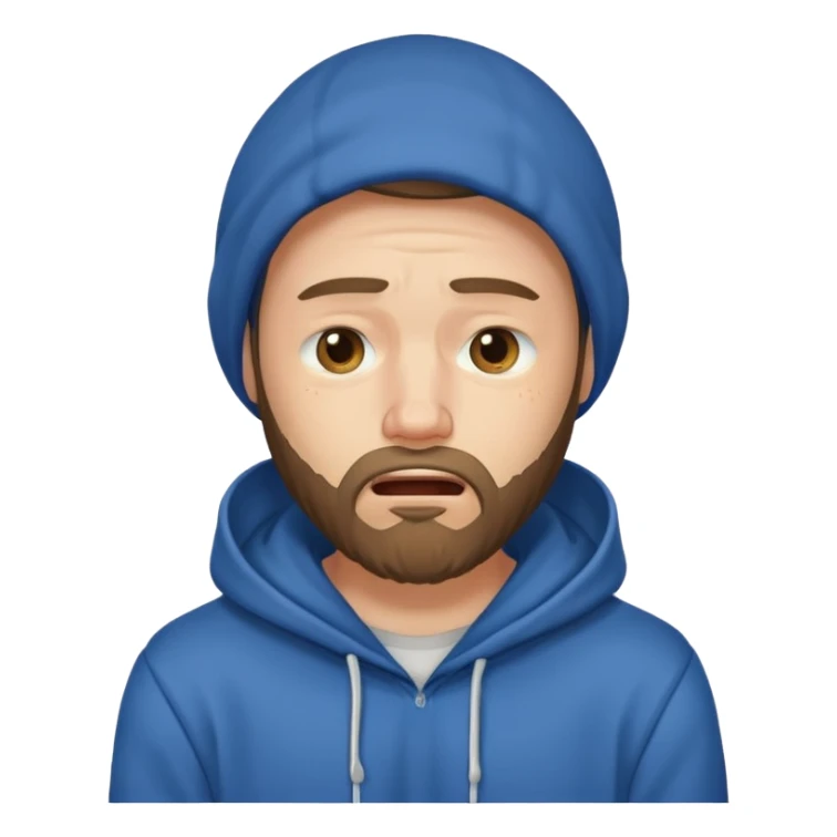 25 age beard man wearing hoodies and crying face sticker
