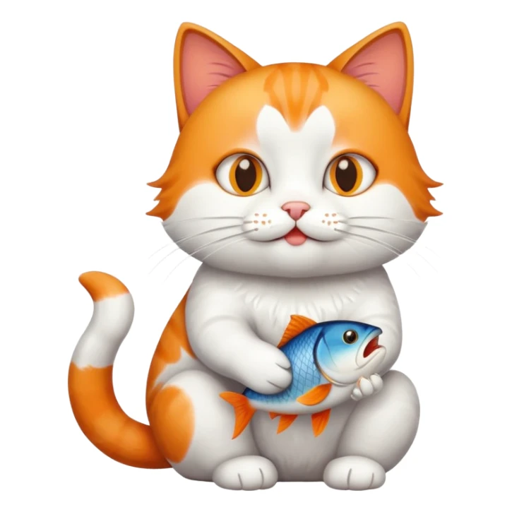 cat full body sitting holding a fish in its mouth sticker