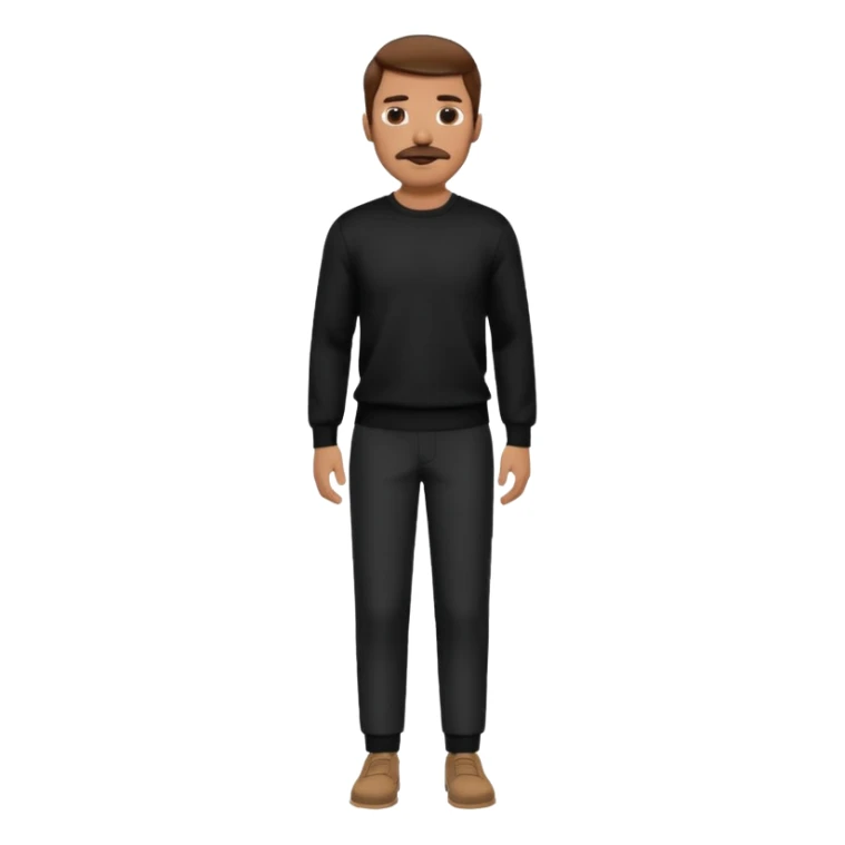 man with mustache, brown hair, 33years old, shirt, high temple Black pullover with a white shirt underneath and black fabric trousers 👕🖤👖 sticker