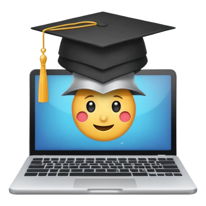 laptop with an academic cap on top, representing a learning center emoji sticker