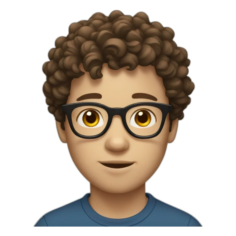 a boy with white skin ,curly brown hair boy, with glasses. sticker