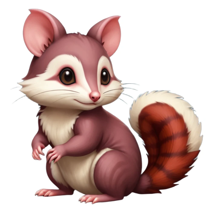 Dark Brownish red soft natural realistic romantic vintage antique divine beautiful elegant pretty precious cute young youthful  Fakémon-Pokémon-alien-Furret-opossum-feline-Squirrel-hybrid-creature (full body) sticker