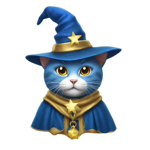 Cat wizard in blue with gold stars sticker