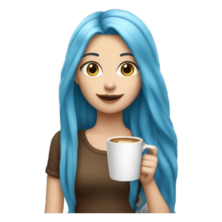 white skin girl with blue long hair drinking coffee sticker