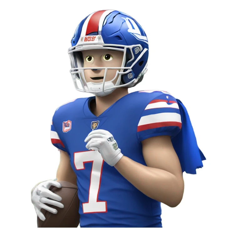 Josh Allen in jersey number 17 holding a trophy sticker