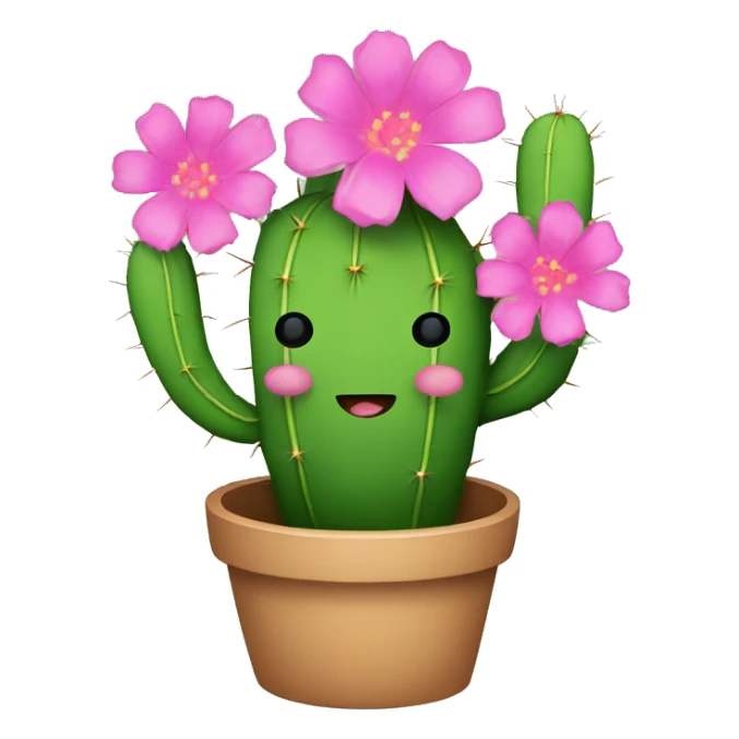 Cactus with pink flowers in a pot sticker