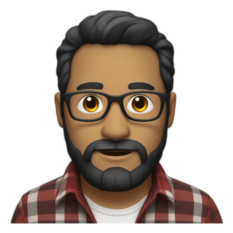 white man with beard, glasses, black hair and red plaid shirt sticker