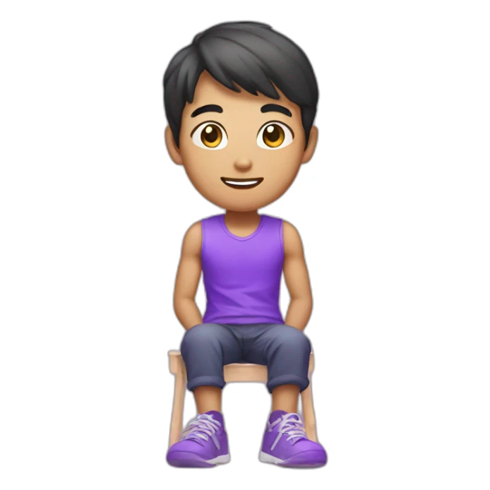 asian boy glowing purple while sited with legs crosed sticker