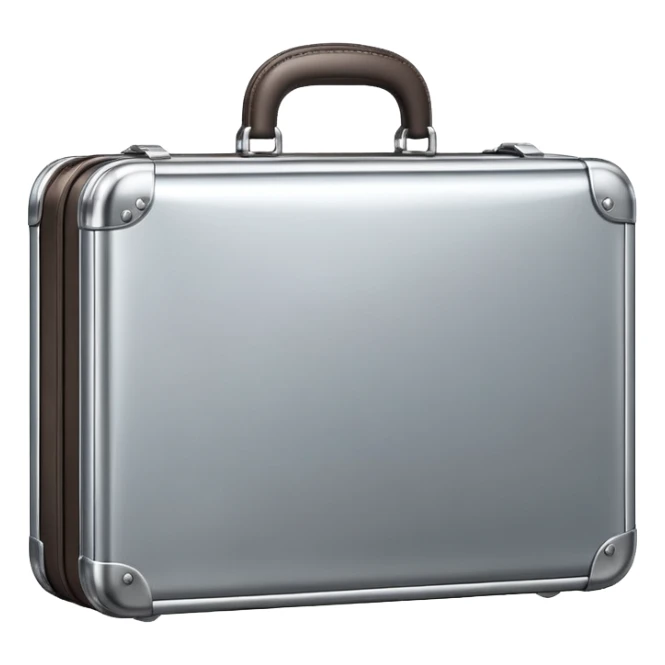 A luxury briefcase emoji made of polished silver chrome, smooth rectangular shape, metallic reflections, minimal high-end design, swag business aesthetic, iOS emoji style, centered, clean white background
 sticker