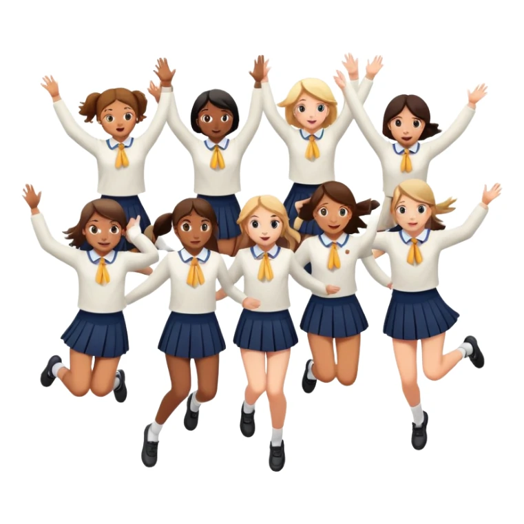 six girls in school uniforms jumping together sticker