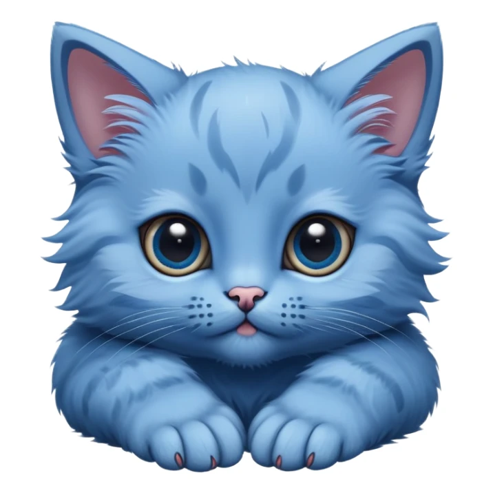 The head of a blue kitten with large eyes, resting on its paws. sticker