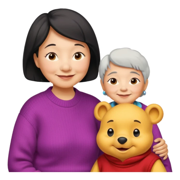 Big winne the Pooh and a Asian grandma next each other sticker