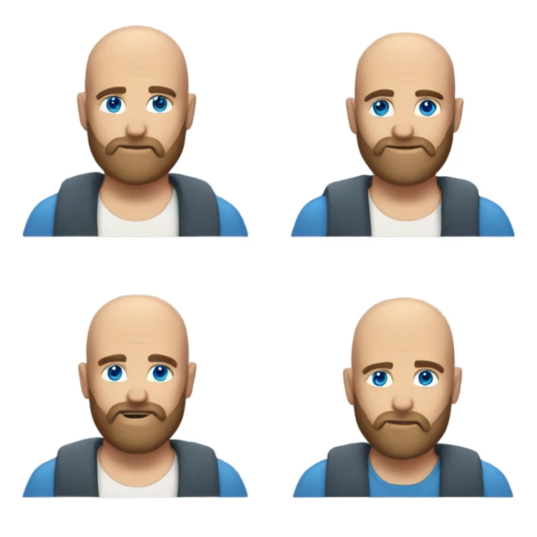 bald man with blue eyes, beard and pony tail sticker