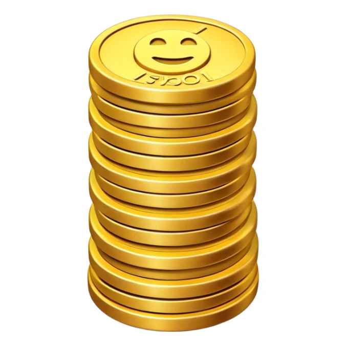 Clash of Clans aesthetic: Cinematic Playful Pixel 3D Coin Stack Portrait Emoji, rendered in a 3D vector-style similar to standard emojis with minimal shading and bold, simplified shapes. A compact, distinct form with signature details, softly glowing with a pixelated adventure charm. Simplified yet unmistakably iconic, highly detailed and consistent, glowing with a soft radiance and high shine. Stylized with a touch of classic pixel-art charm and a soft glowing outline, capturing the essence of a beloved gaming relic with a friendly, playful manner! sticker