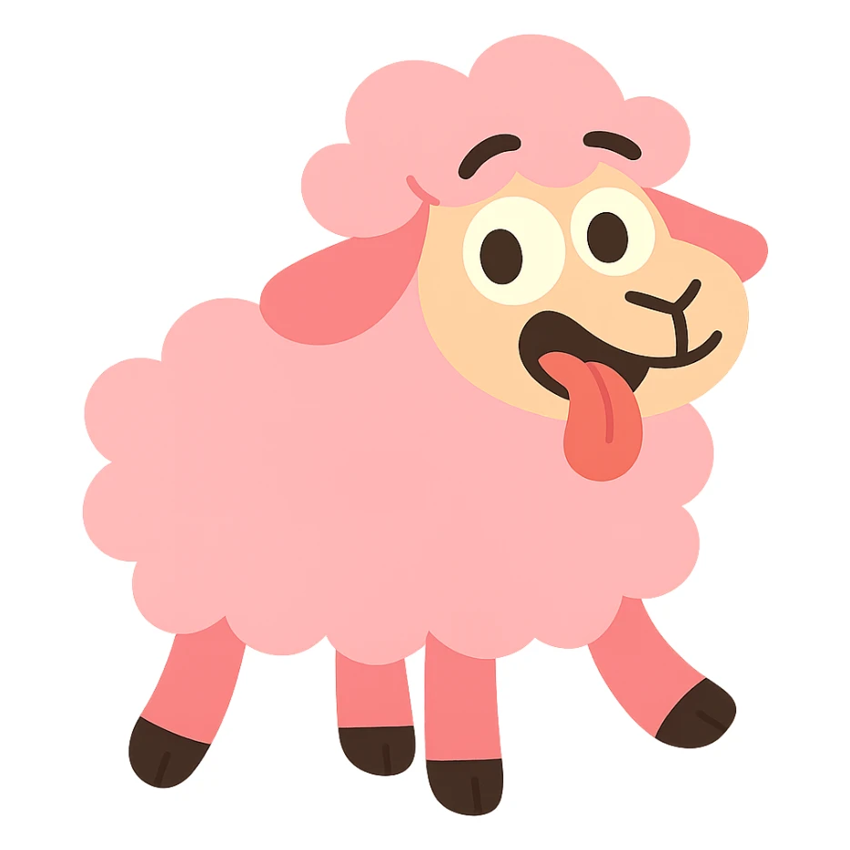 pastel toon style pink sheep with tongue out, variation 2 sticker
