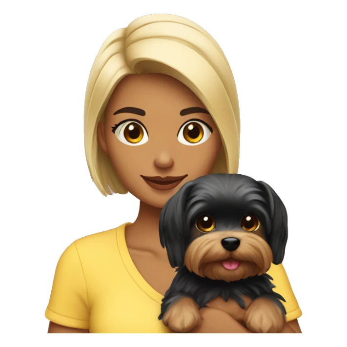 Chica morena paseando con dos yorkshire terrier negros sticker