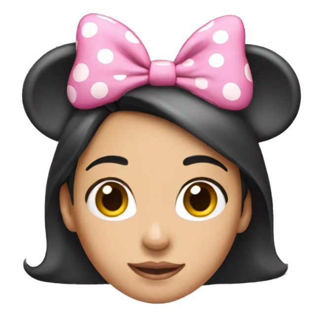 brunette girl wearing pink minnie ears sticker