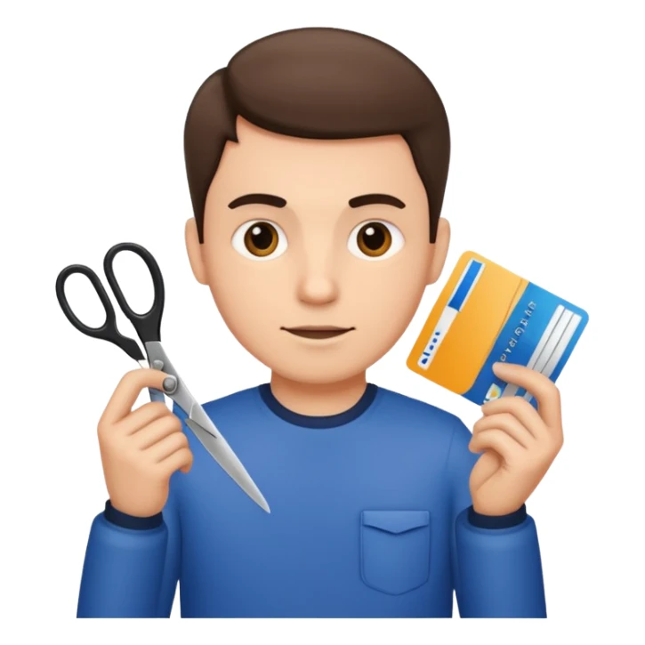 Scissors cutting man ID card in 2 parts. Realistic sticker