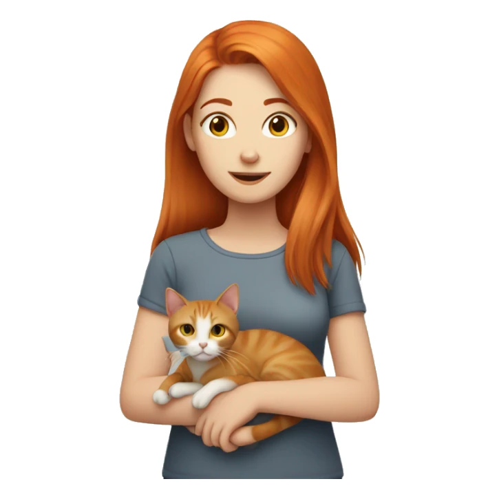 Girl with ginger hair holding a grey cat sticker