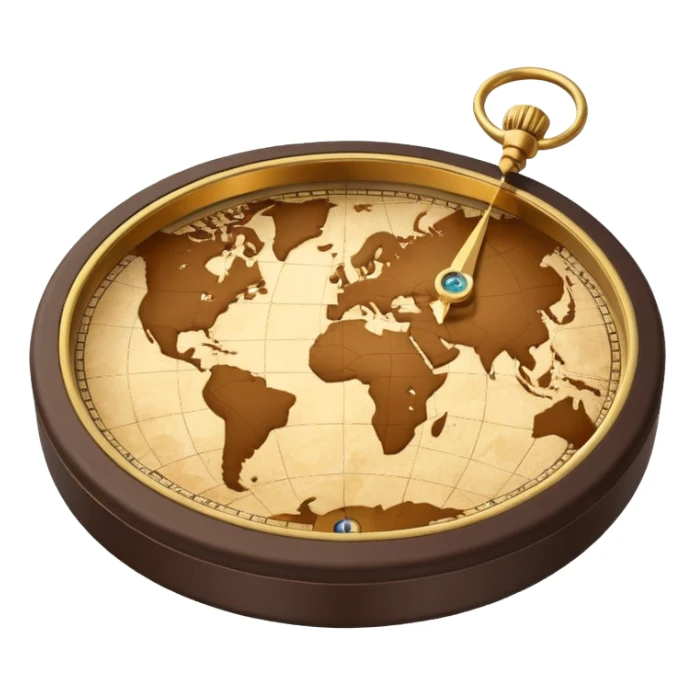 3D Brown golden map with Travel compass pointing to adventure sticker