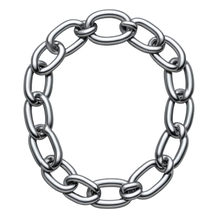 A thick luxury chain emoji made of liquid silver chrome, smooth rounded links, glossy metallic reflections, heavy swag aesthetic, minimalistic iOS emoji style, centered, clean white background sticker