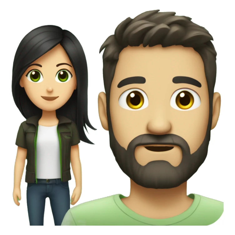 A dark-haired guy with a beard and a brunette girl with green eyes sticker
