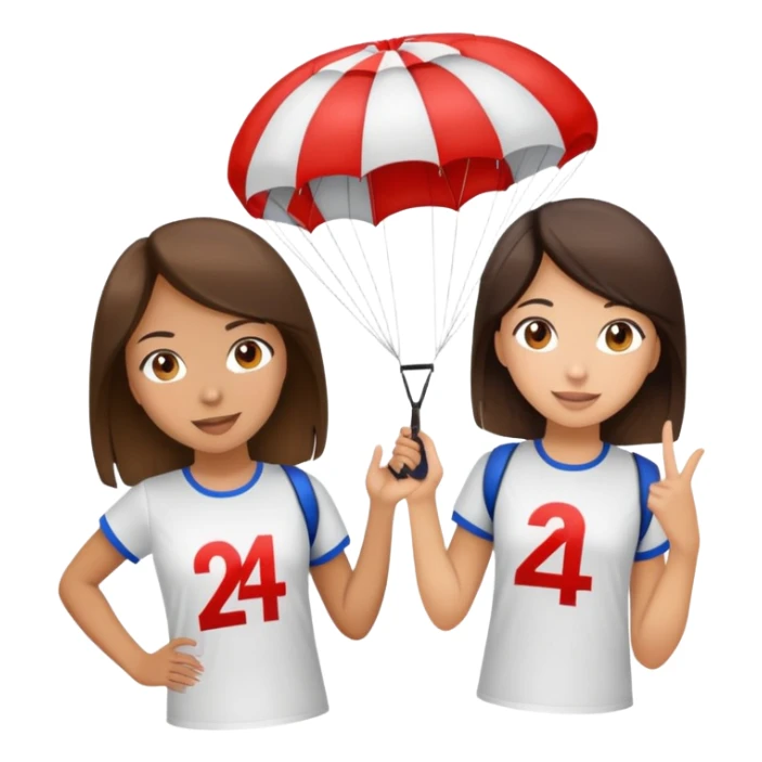 Two brunette girls with parachutes with 24 on both shirts sticker