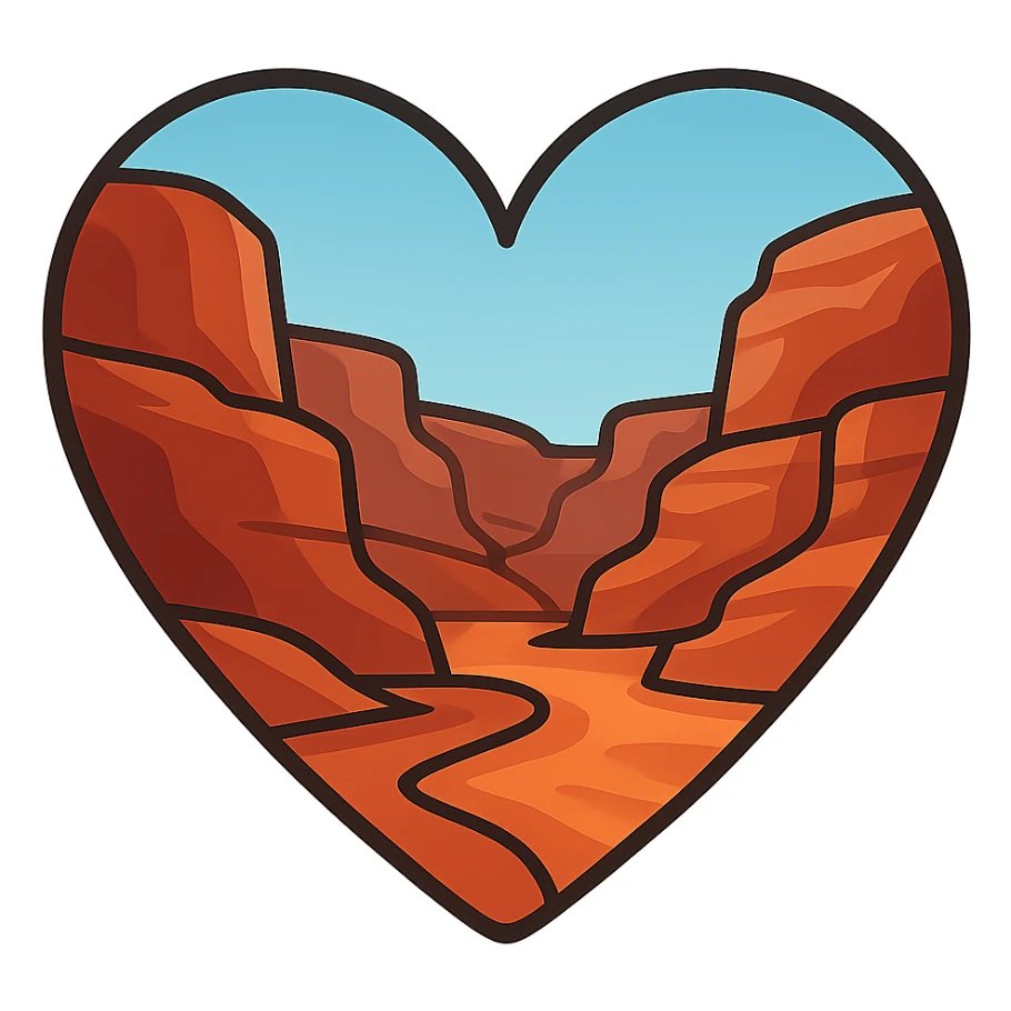 heart with a canyon landscape theme, clean digital illustration sticker