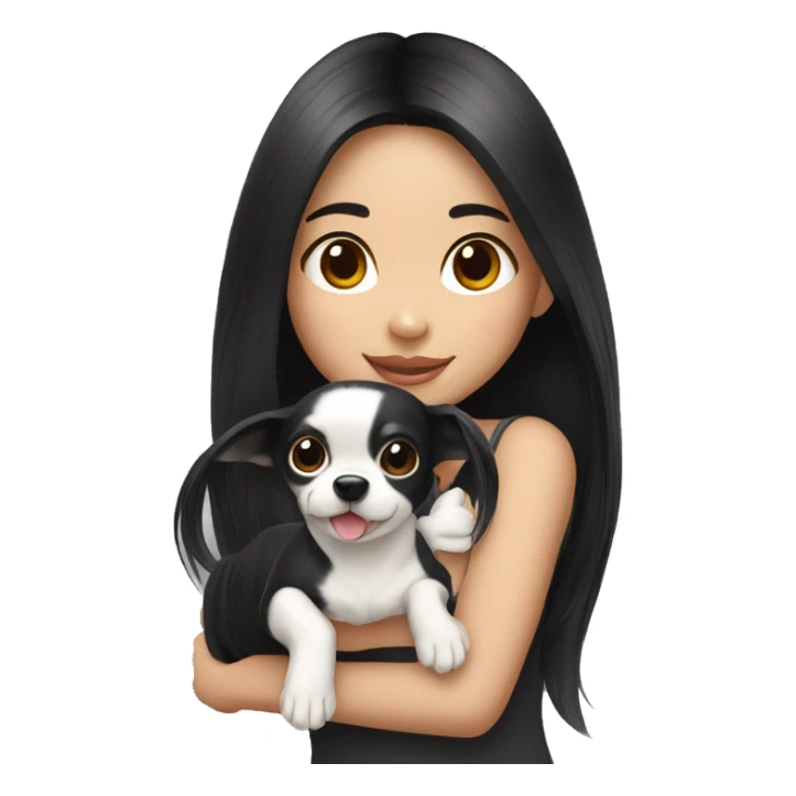 long black hair Thai girl with Chihuahua black and white. sticker