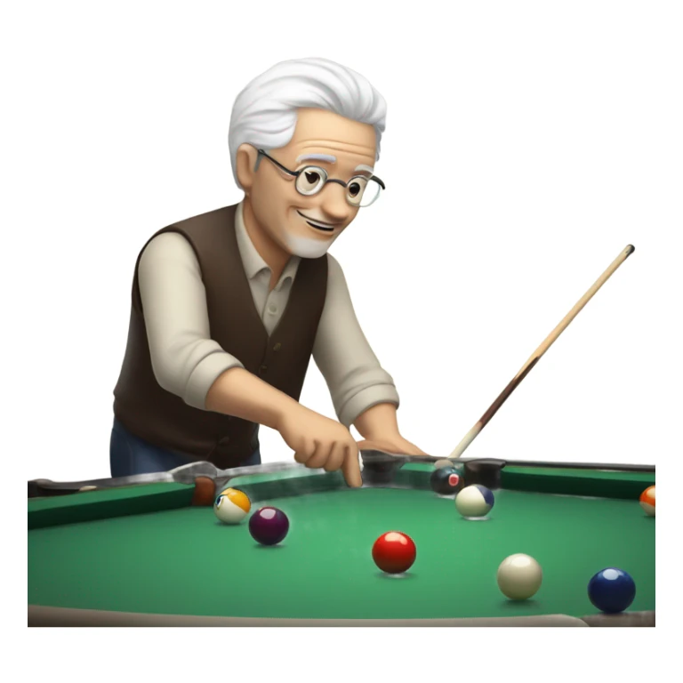 Older man with white hair playing pool with cue while drinking wine sticker