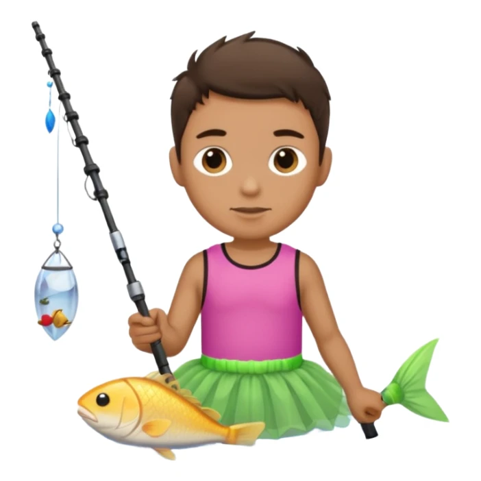 brunette male in a tutu fishing sticker